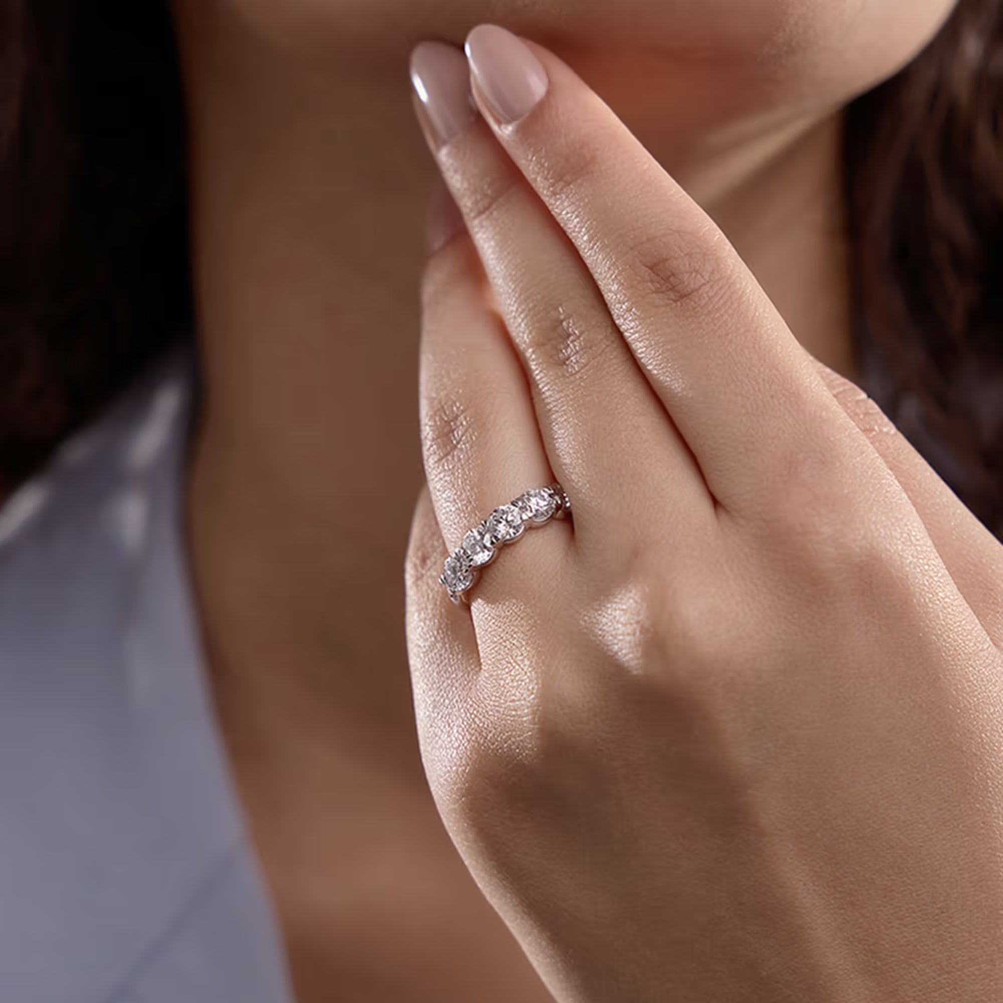 Bold Five Stone Round Lab Grown Diamond Anniversary Band in Solid Gold