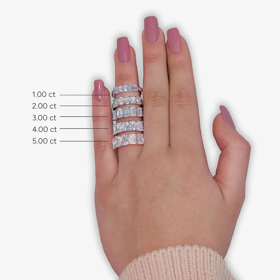 Elegant Emerald Cut Lab Grown Diamond Five Stone Anniversary Band in Solid Gold