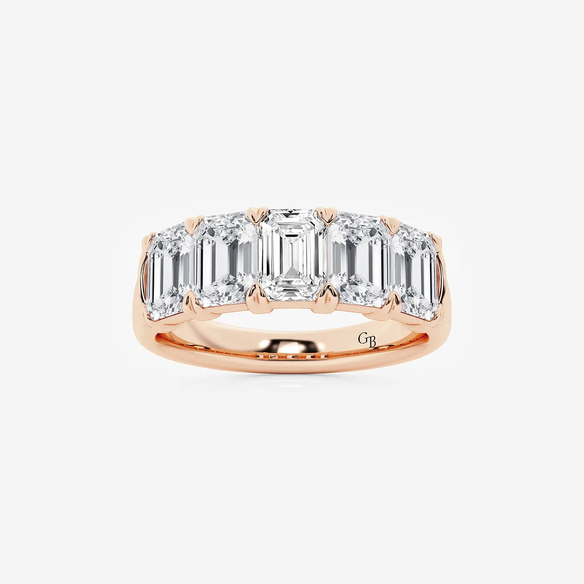 Elegant Emerald Cut Lab Grown Diamond Five Stone Anniversary Band in Solid Gold