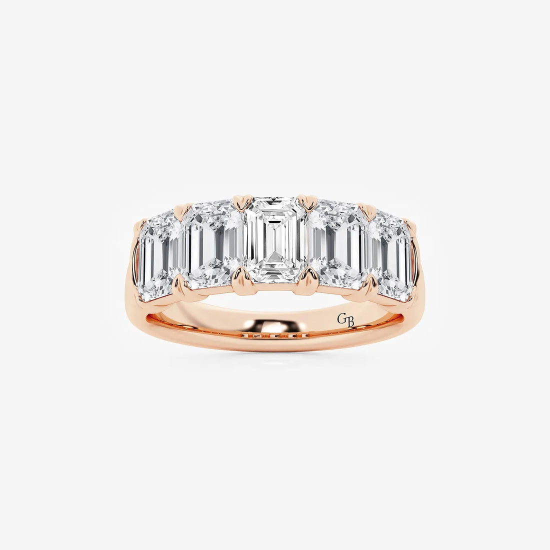 Elegant Emerald Cut Lab Grown Diamond Five Stone Anniversary Band in Solid Gold