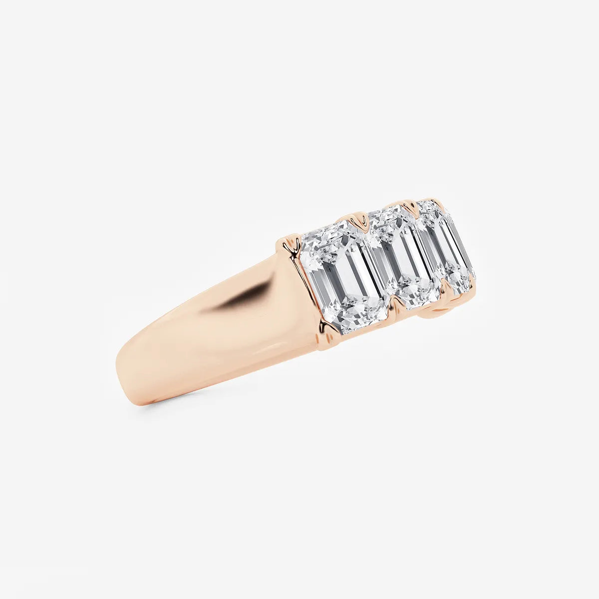 Elegant Emerald Cut Lab Grown Diamond Five Stone Anniversary Band in Solid Gold