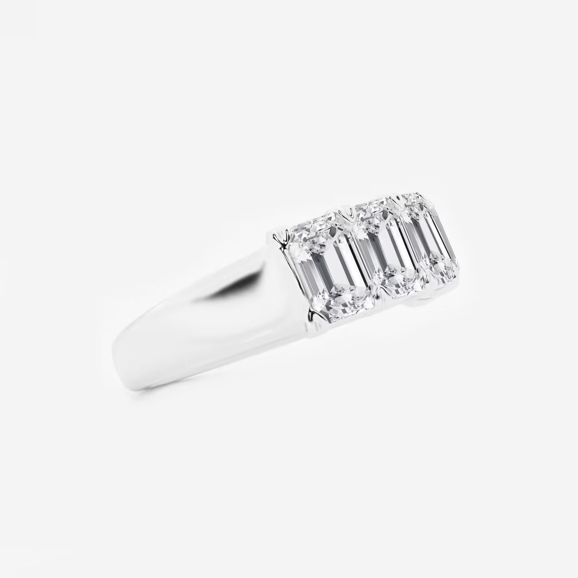 Elegant Emerald Cut Lab Grown Diamond Five Stone Anniversary Band in Solid Gold