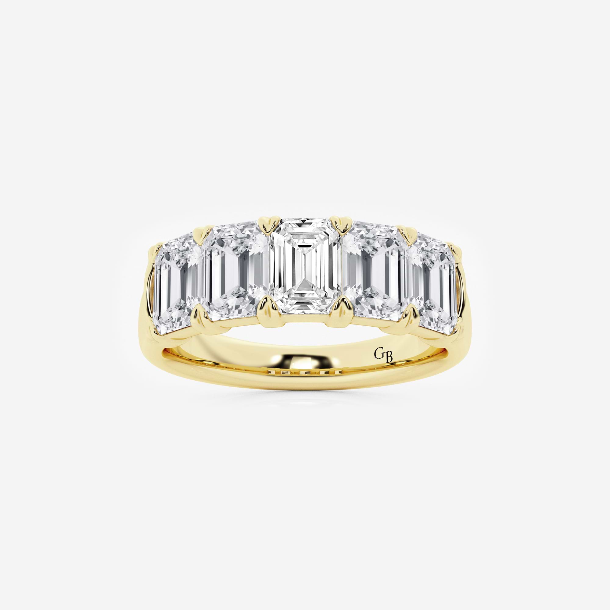 Elegant Emerald Cut Lab Grown Diamond Five Stone Anniversary Band in Solid Gold