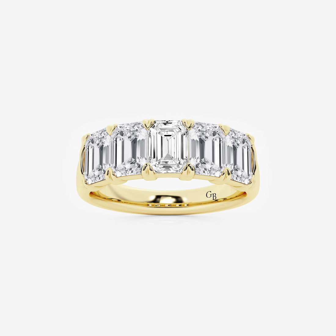 Elegant Emerald Cut Lab Grown Diamond Five Stone Anniversary Band in Solid Gold
