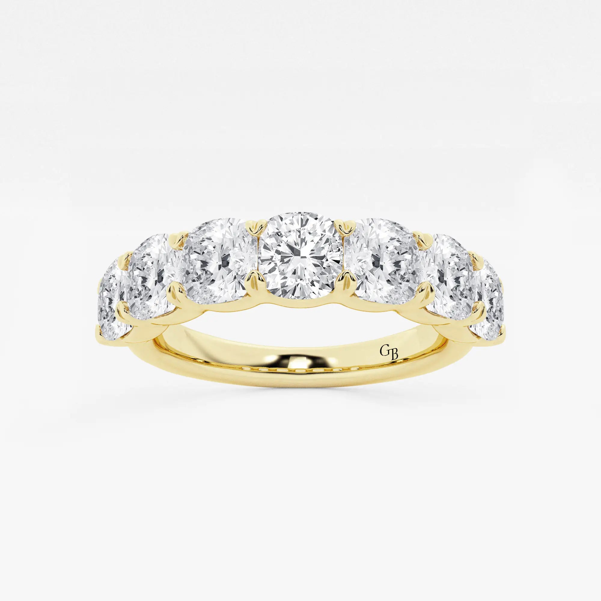 Classic Cushion Cut Lab Grown Diamond Seven Stone Anniversary Band in Solid Gold
