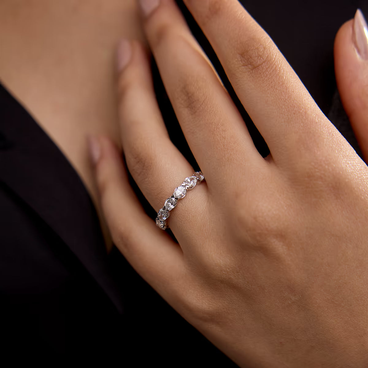 Modern East West Oval Lab Grown Diamond Eternity Band in Solid Gold