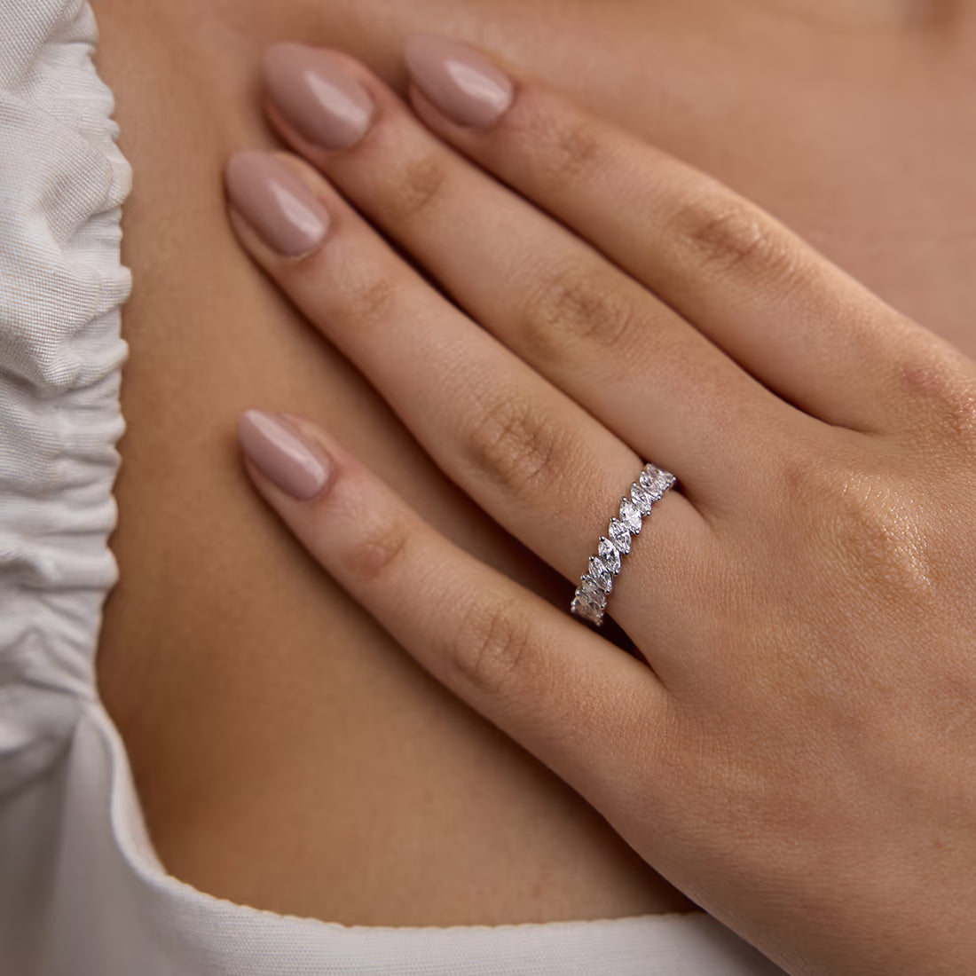Elegant Marquise Cut Lab Grown Diamond Eternity Band in Solid Gold