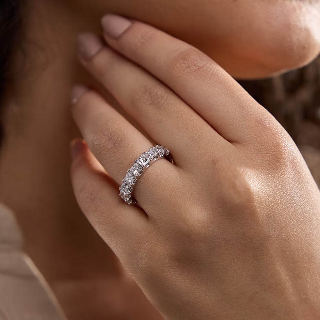 Royal Princess Cut Lab Grown Diamond Full Eternity Band in Solid Gold