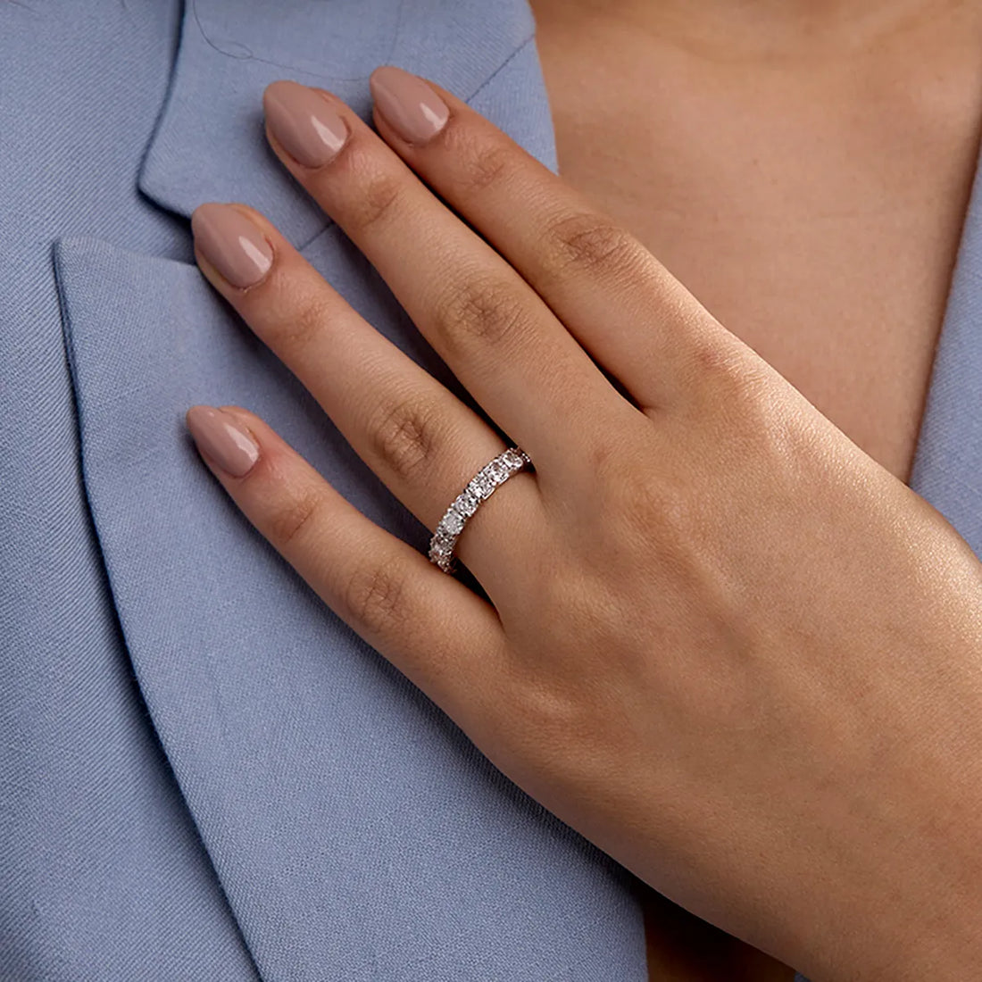 Timeless Cushion Cut Lab Grown Diamond Eternity Band Ring in Solid Gold