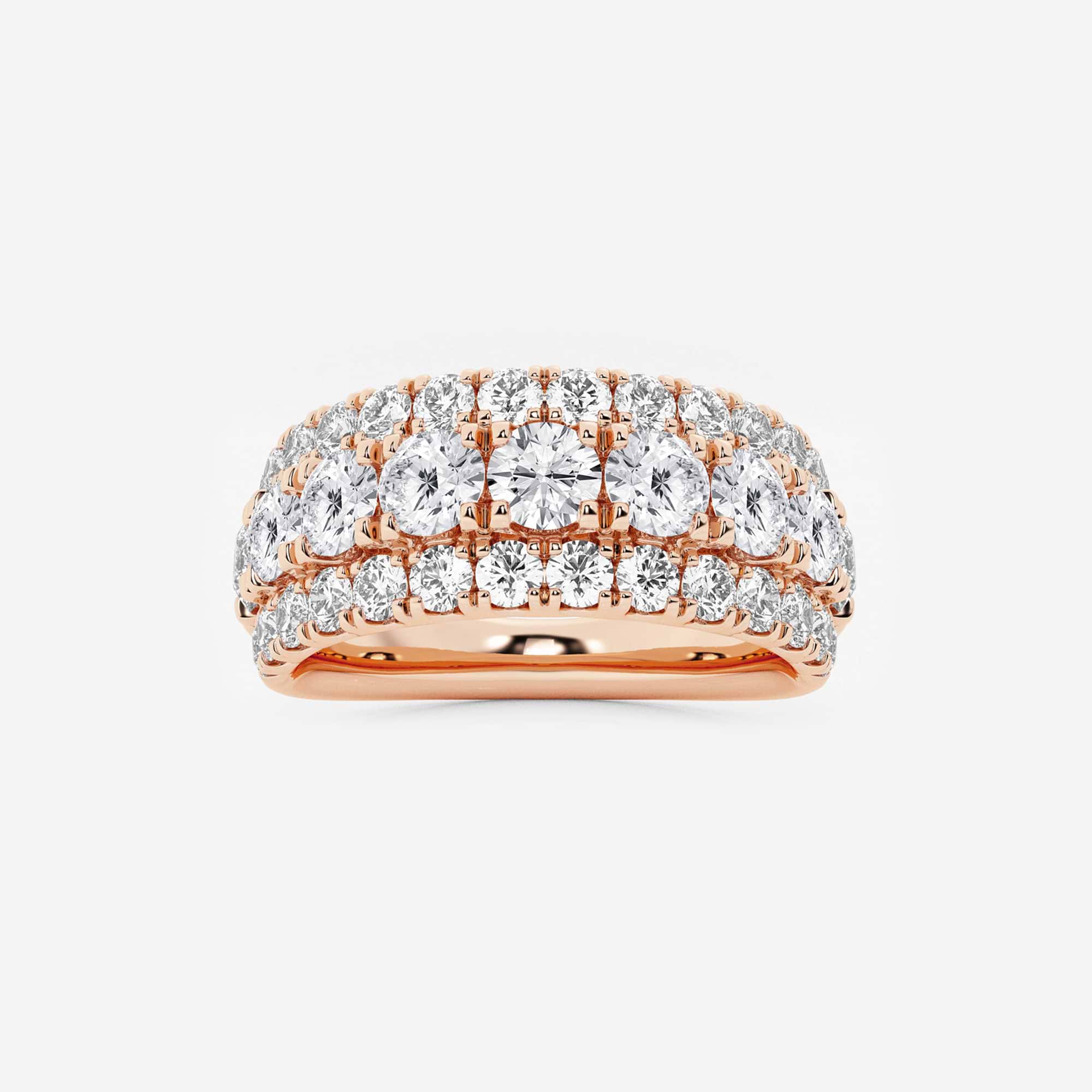 Round Lab Grown Diamond Triple Row Pave Band Ring in Solid Gold