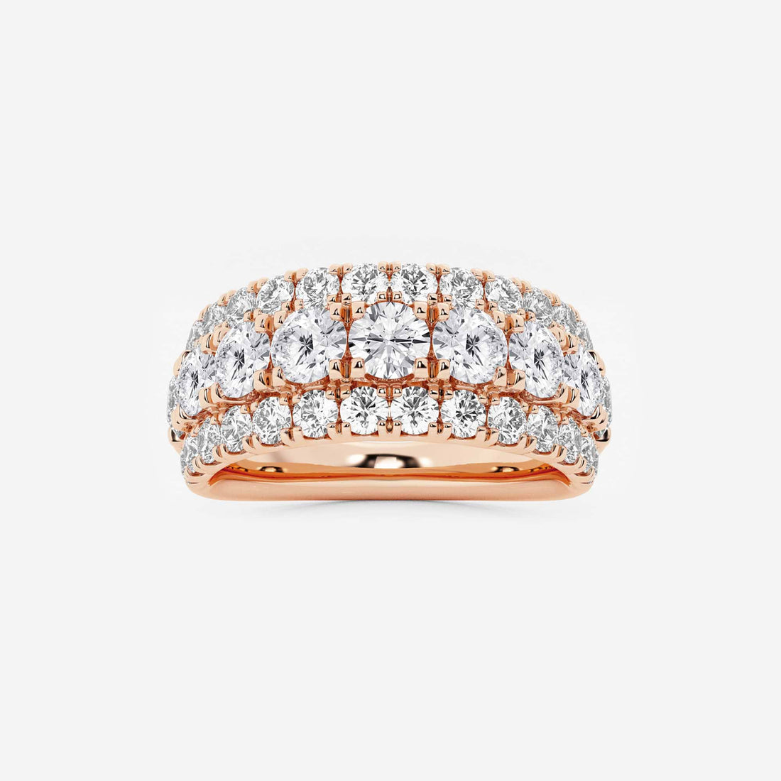 Round Lab Grown Diamond Triple Row Pave Band Ring in Solid Gold