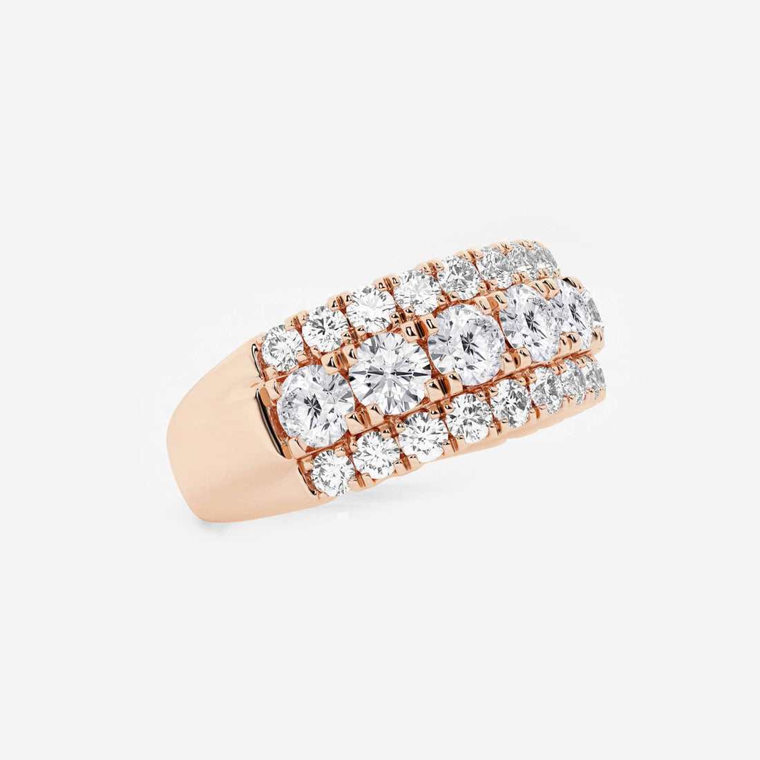 Round Lab Grown Diamond Triple Row Pave Band Ring in Solid Gold