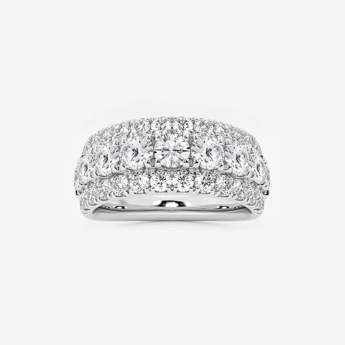 Round Lab Grown Diamond Triple Row Pave Band Ring in Solid Gold