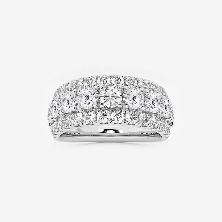 Round Lab Grown Diamond Triple Row Pave Band Ring in Solid Gold