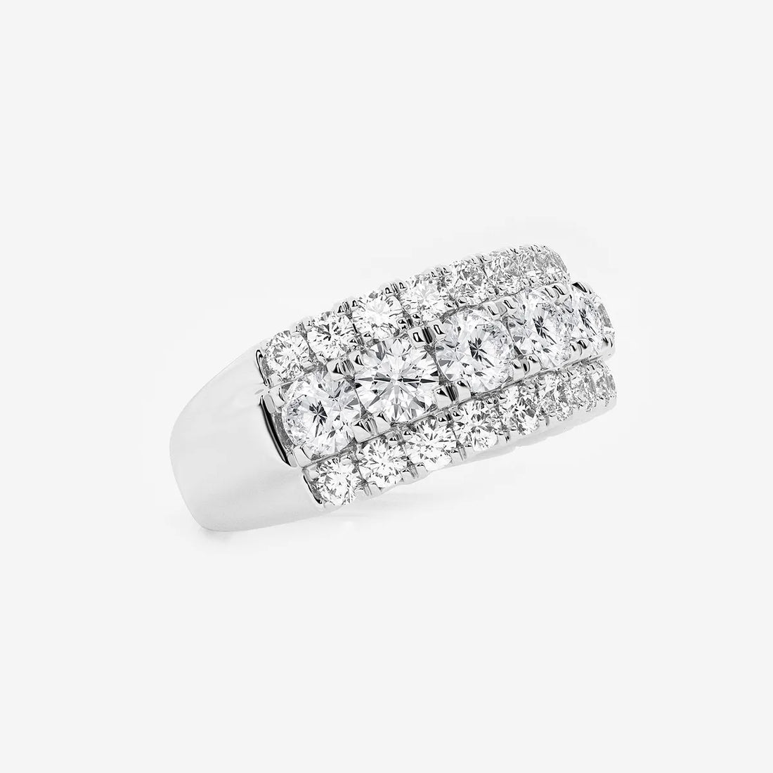 Round Lab Grown Diamond Triple Row Pave Band Ring in Solid Gold