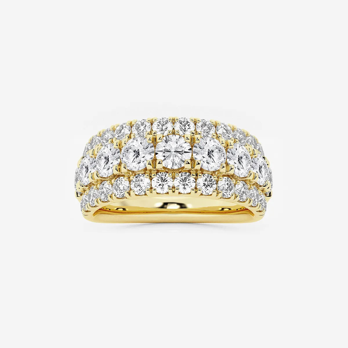 Round Lab Grown Diamond Triple Row Pave Band Ring in Solid Gold