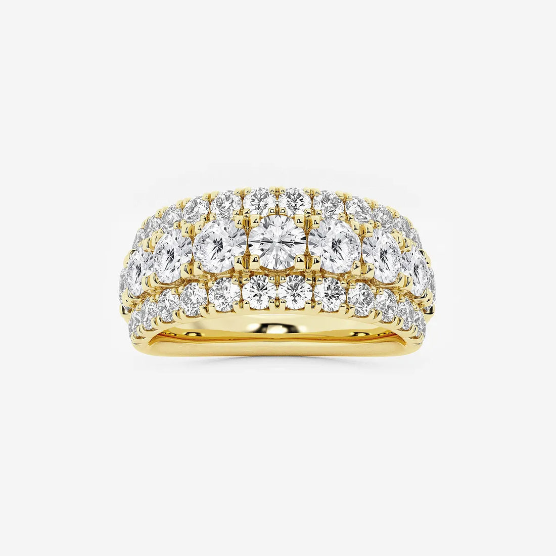 Round Lab Grown Diamond Triple Row Pave Band Ring in Solid Gold