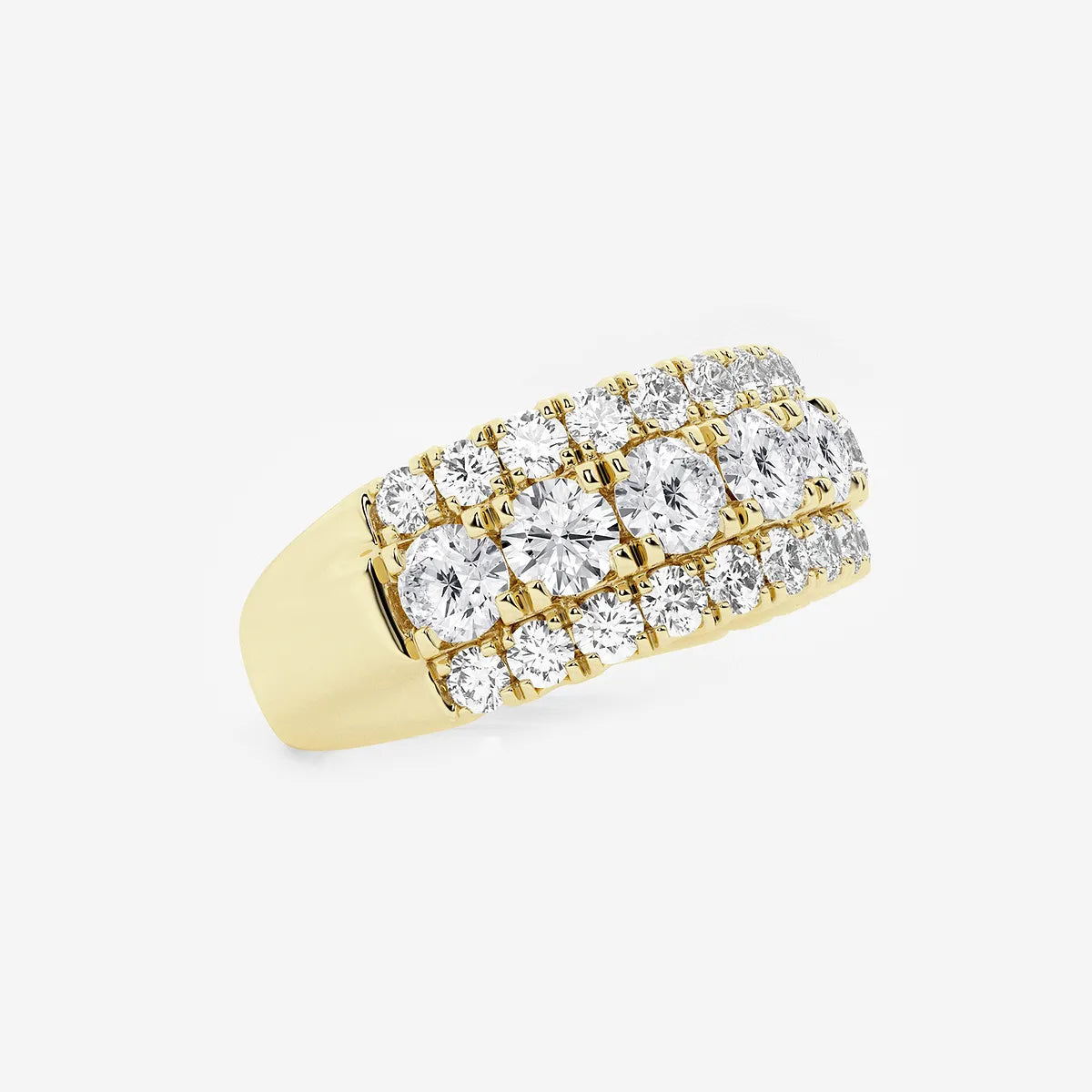 Round Lab Grown Diamond Triple Row Pave Band Ring in Solid Gold