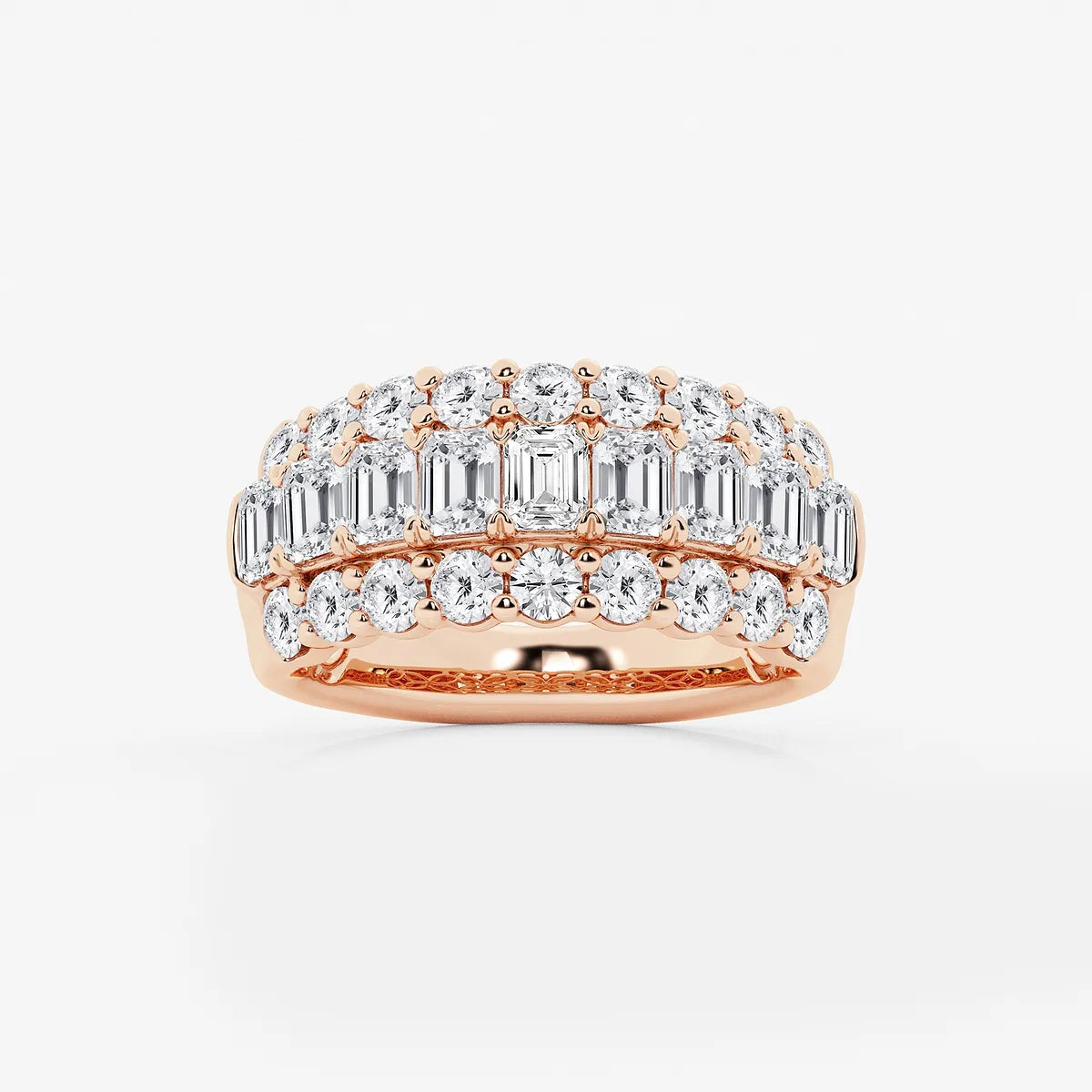 Trioméa Luxe Emerald & Round Lab-Grown Diamond Three Row Band