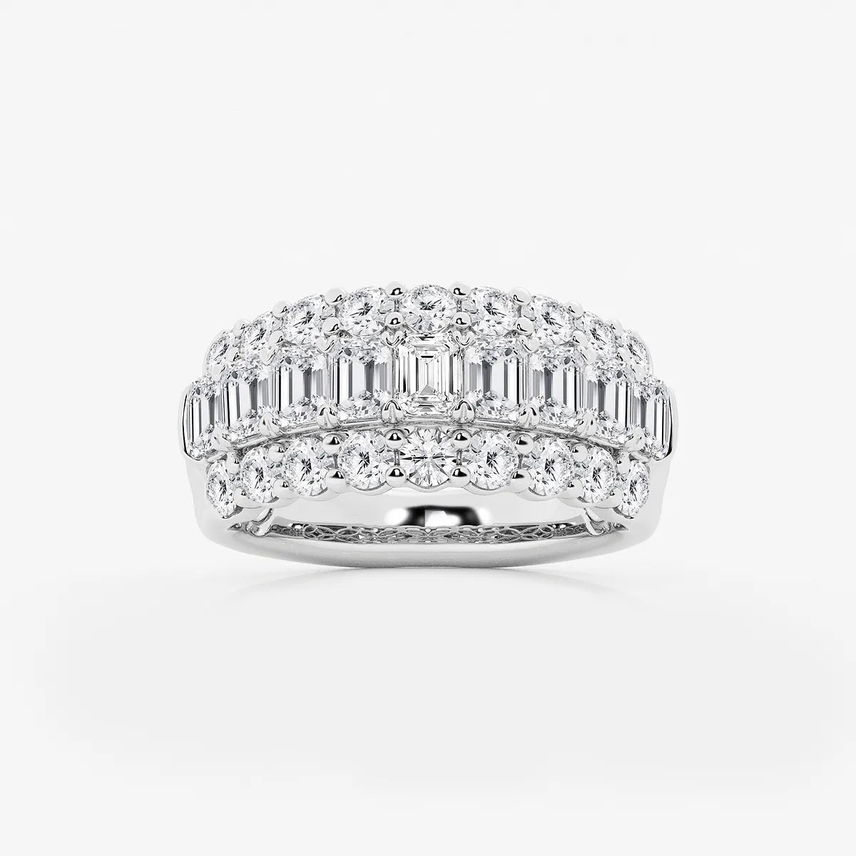 Trioméa Luxe Emerald & Round Lab-Grown Diamond Three Row Band