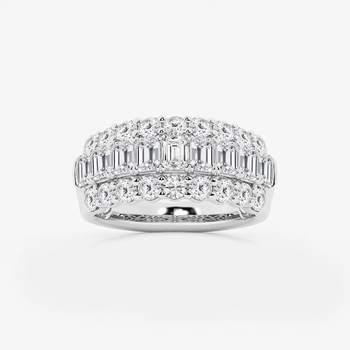 Trioméa Luxe Emerald & Round Lab-Grown Diamond Three Row Band