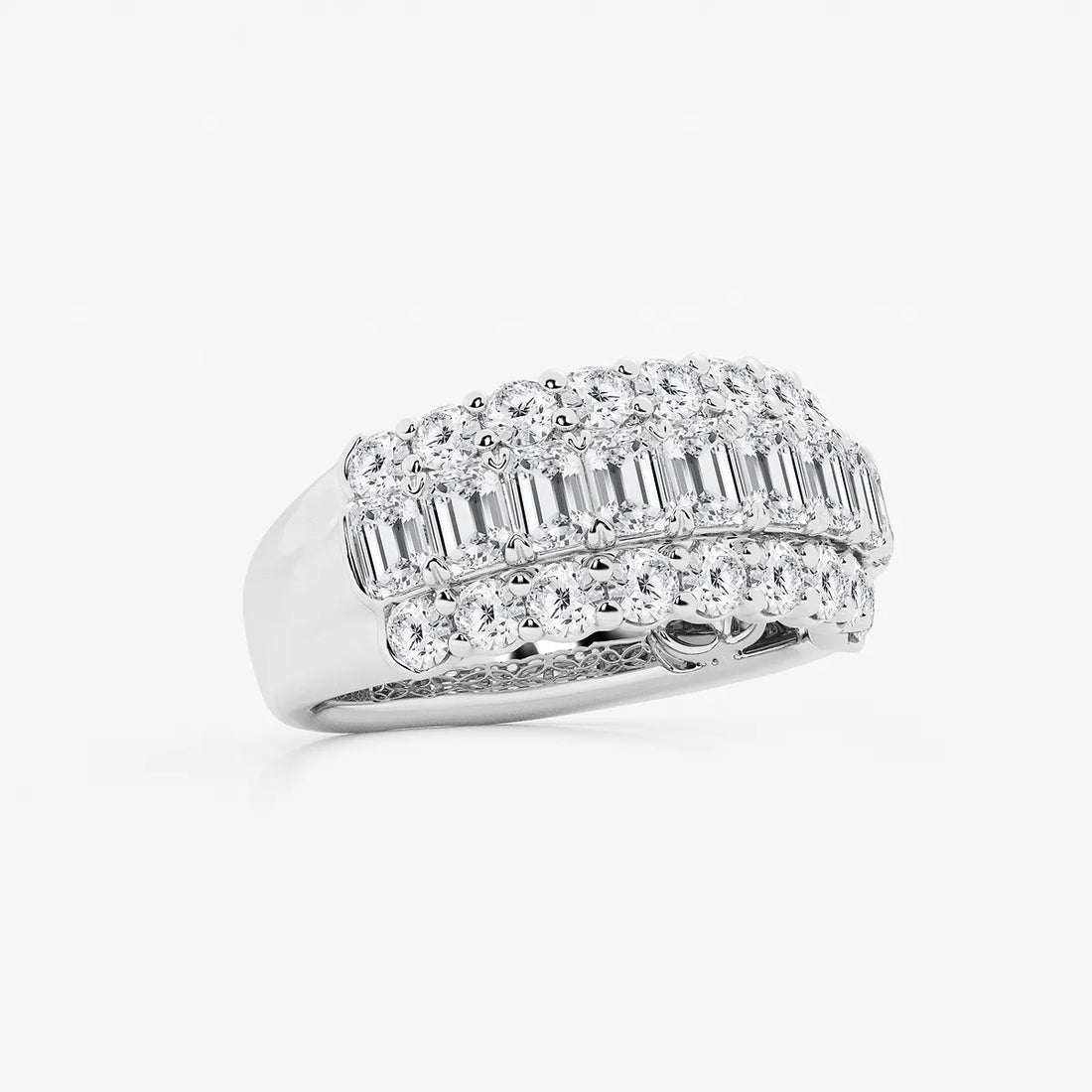 Trioméa Luxe Emerald & Round Lab-Grown Diamond Three Row Band