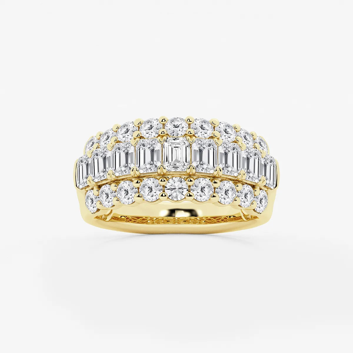 Trioméa Luxe Emerald & Round Lab-Grown Diamond Three Row Band