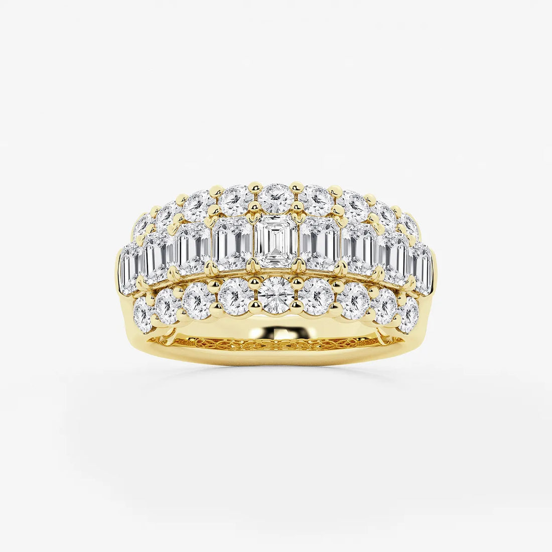 Trioméa Luxe Emerald & Round Lab-Grown Diamond Three Row Band