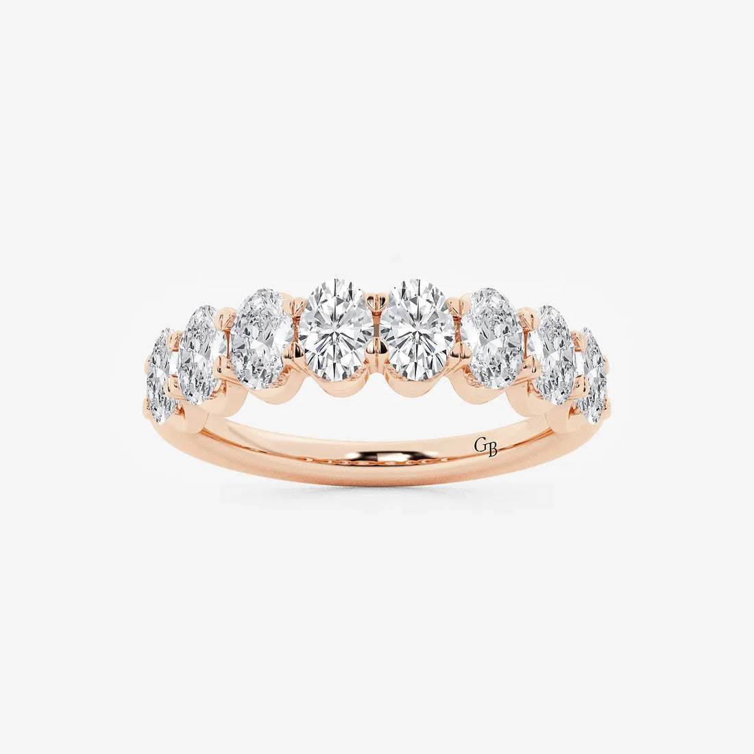 Chic Oval Lab Grown Diamond Vertical Set Anniversary Band in Solid Gold