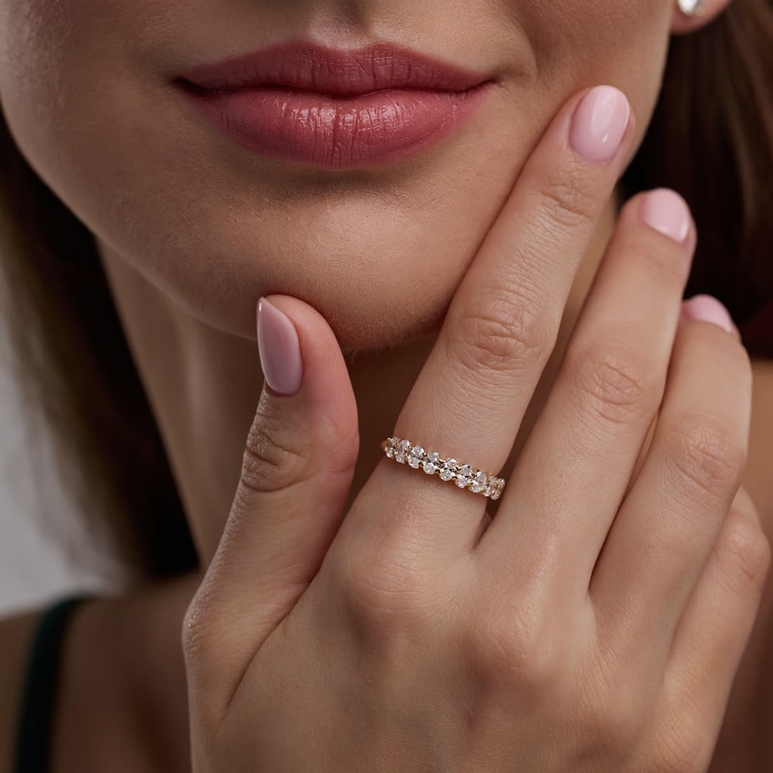 Chic Oval Lab Grown Diamond Vertical Set Anniversary Band in Solid Gold