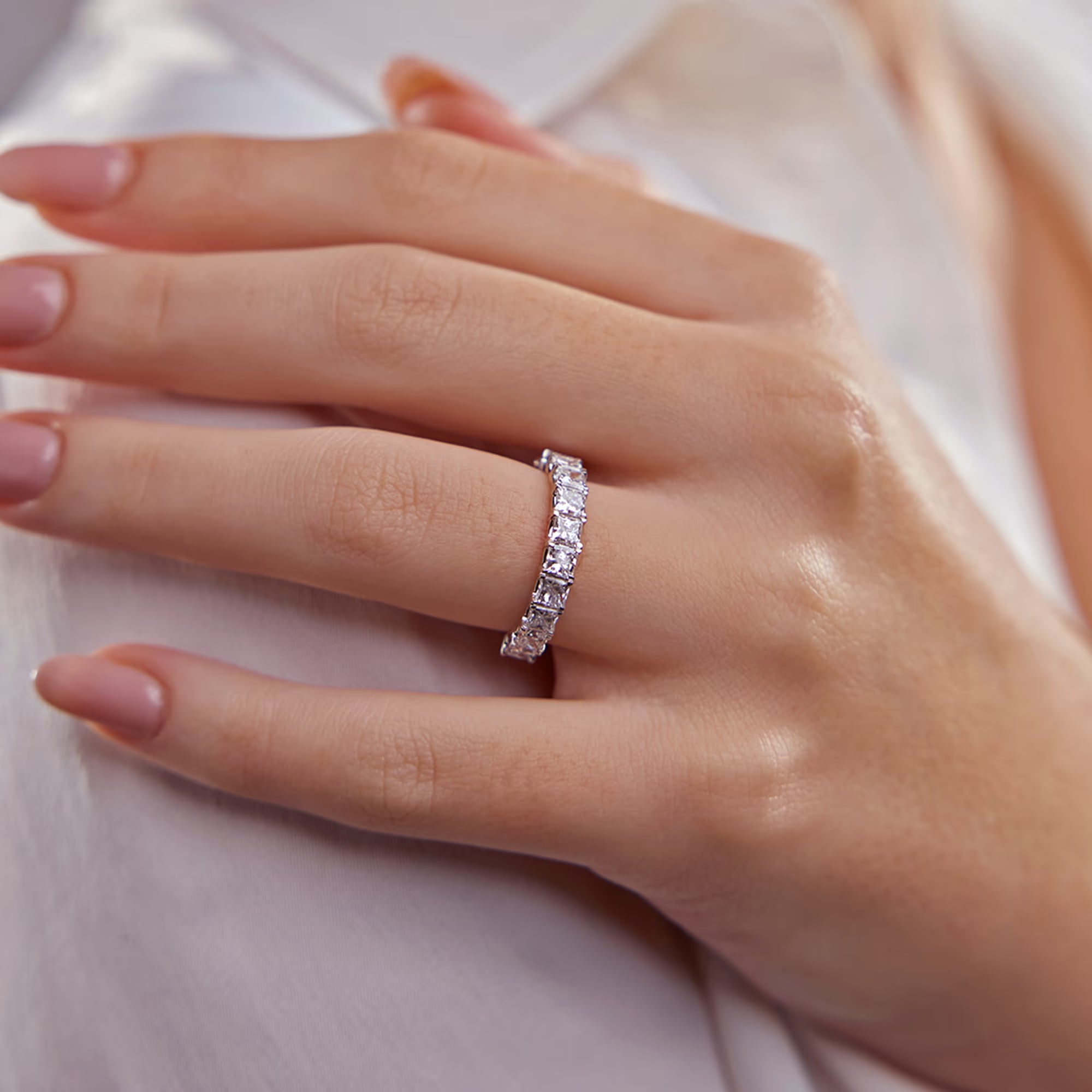 Princess Cut Lab Grown Diamond Eleven Stone Wedding Band Ring in Solid Gold
