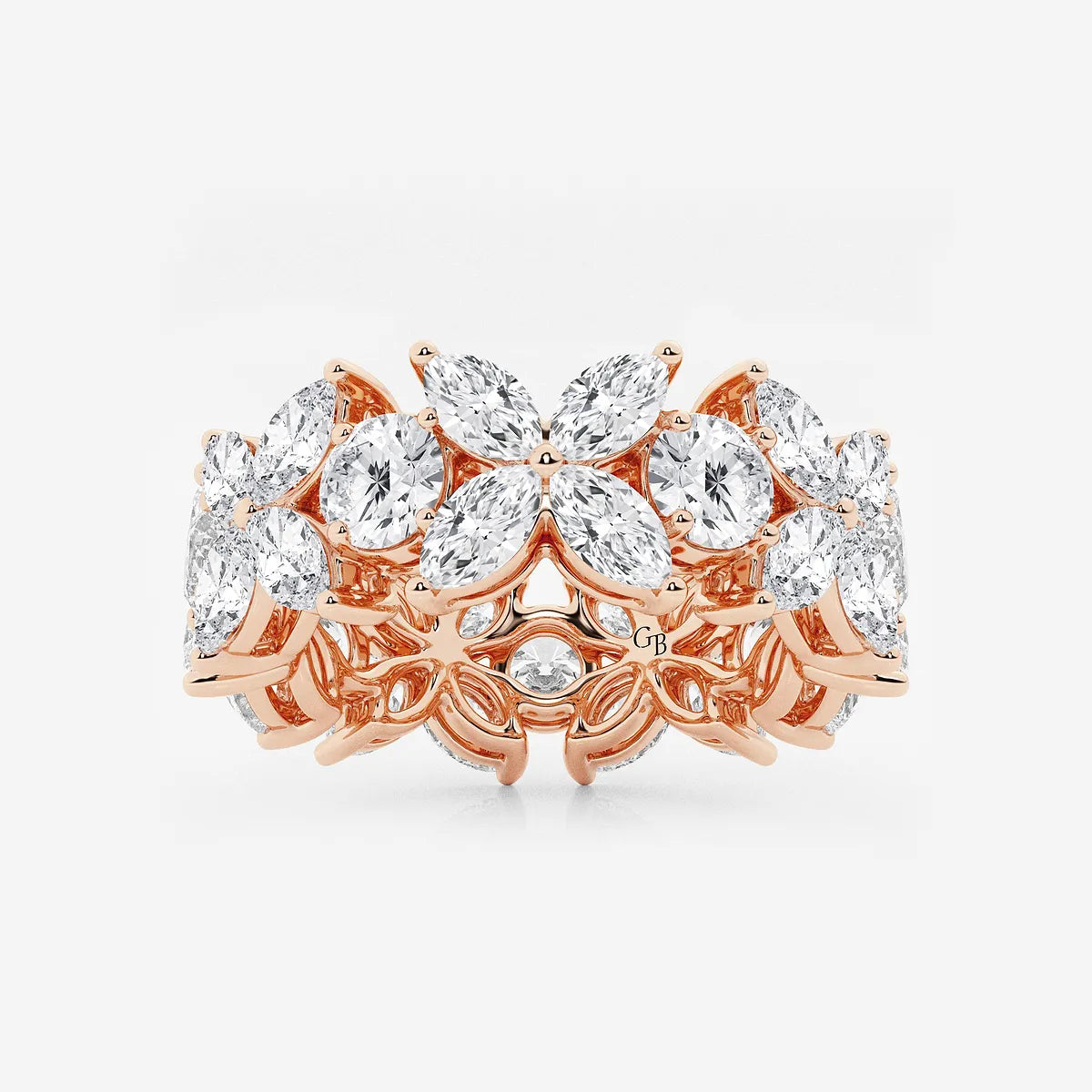 Floral Marquise & Round Lab Grown Diamond Eternity Band Ring in Solid Gold