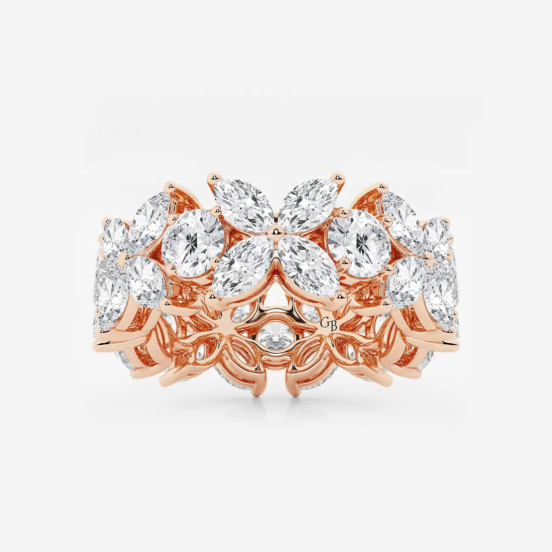 Floral Marquise & Round Lab Grown Diamond Eternity Band Ring in Solid Gold