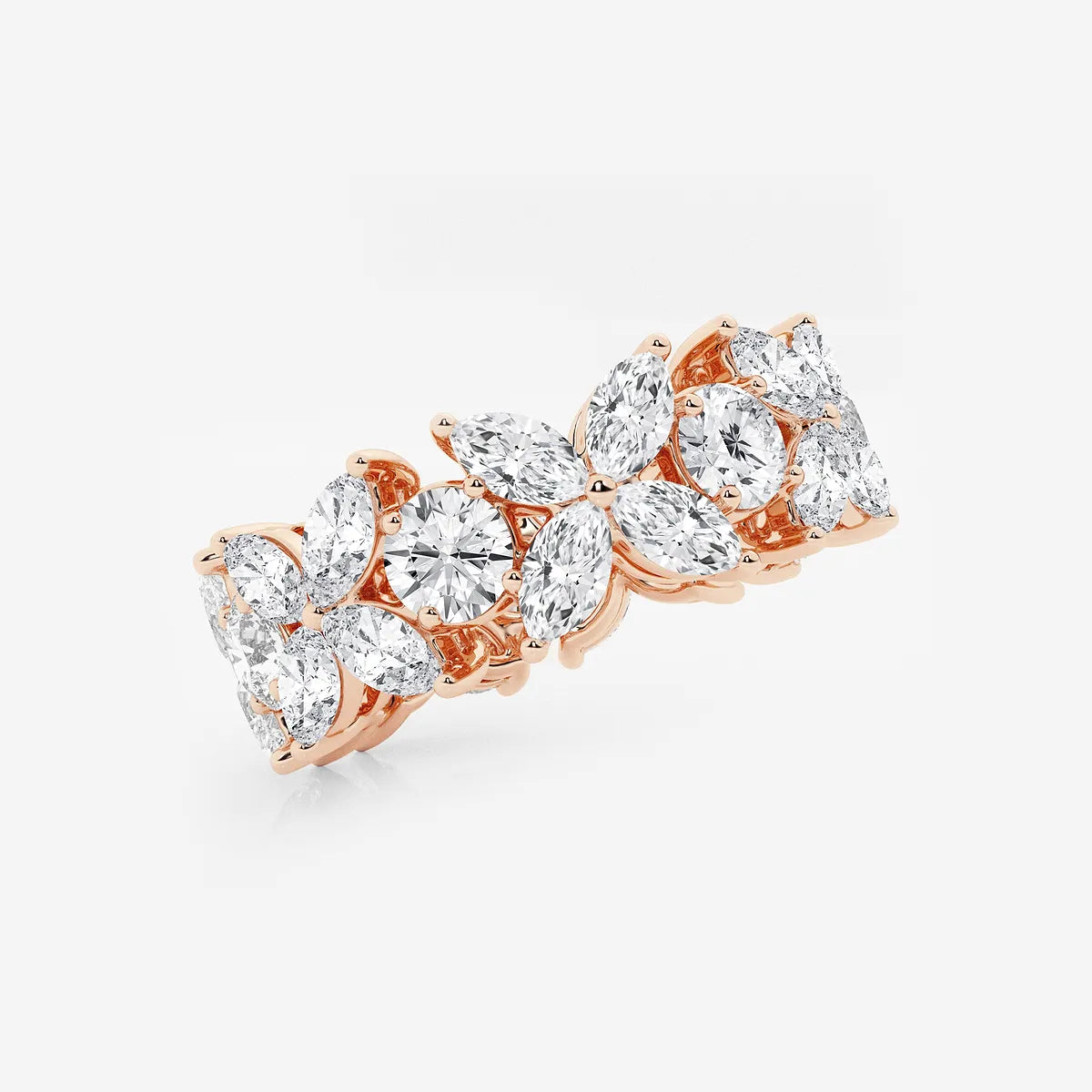 Floral Marquise & Round Lab Grown Diamond Eternity Band Ring in Solid Gold