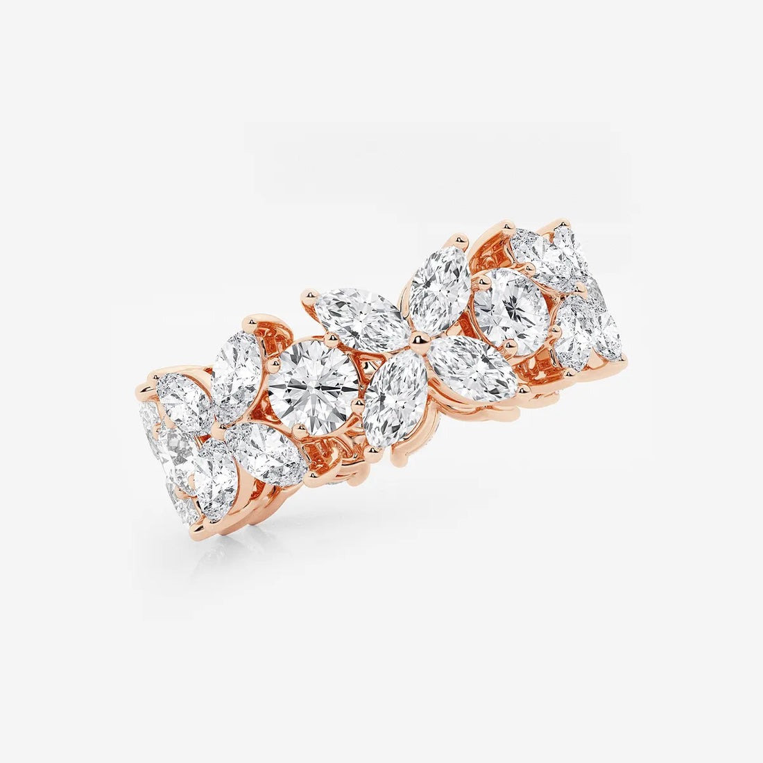 Floral Marquise & Round Lab Grown Diamond Eternity Band Ring in Solid Gold