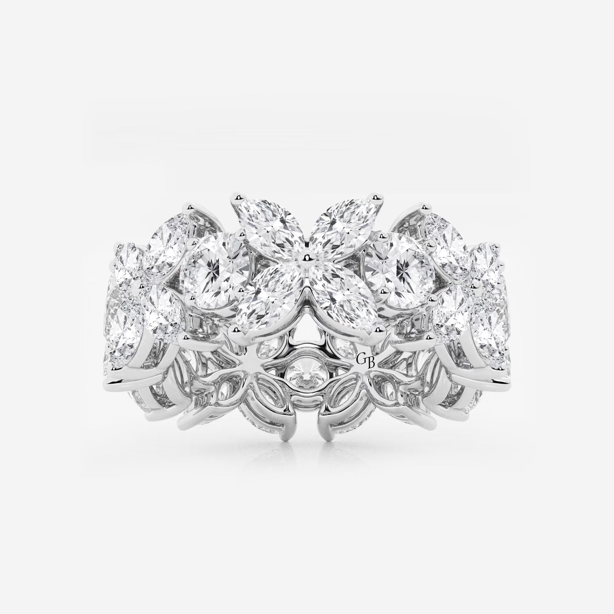 Floral Marquise & Round Lab Grown Diamond Eternity Band Ring in Solid Gold