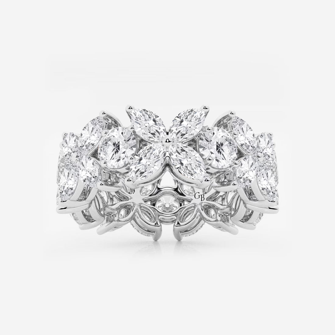 Floral Marquise & Round Lab Grown Diamond Eternity Band Ring in Solid Gold