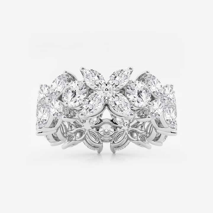 Floral Marquise & Round Lab Grown Diamond Eternity Band Ring in Solid Gold