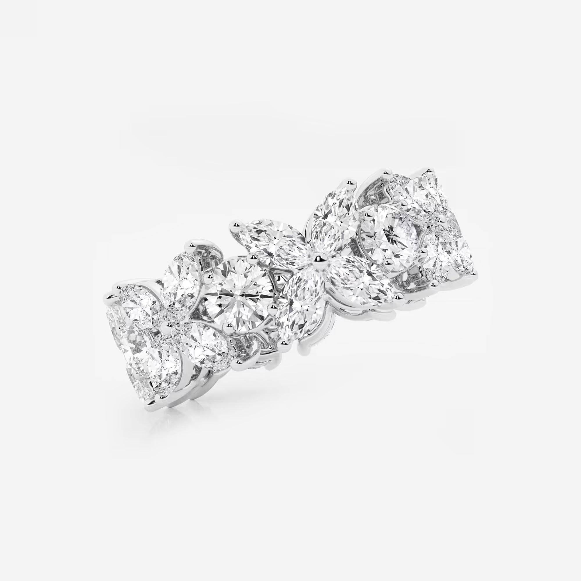 Floral Marquise & Round Lab Grown Diamond Eternity Band Ring in Solid Gold