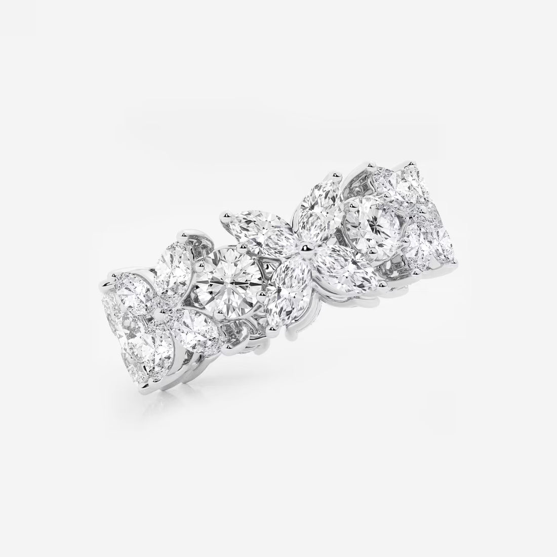 Floral Marquise & Round Lab Grown Diamond Eternity Band Ring in Solid Gold