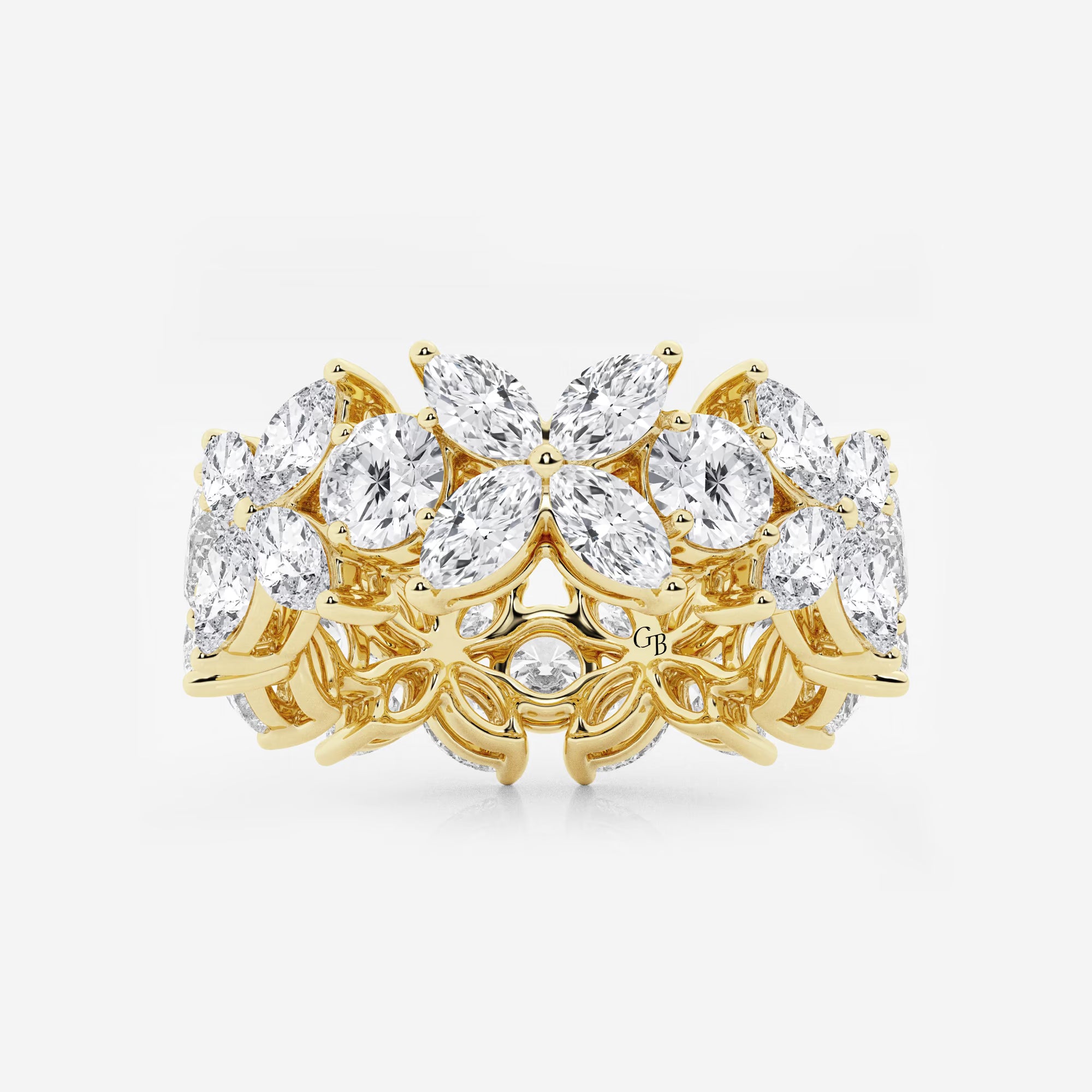 Floral Marquise & Round Lab Grown Diamond Eternity Band Ring in Solid Gold