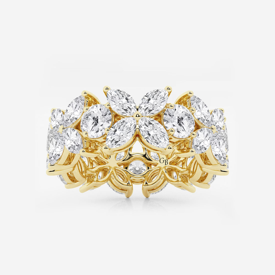 Floral Marquise & Round Lab Grown Diamond Eternity Band Ring in Solid Gold