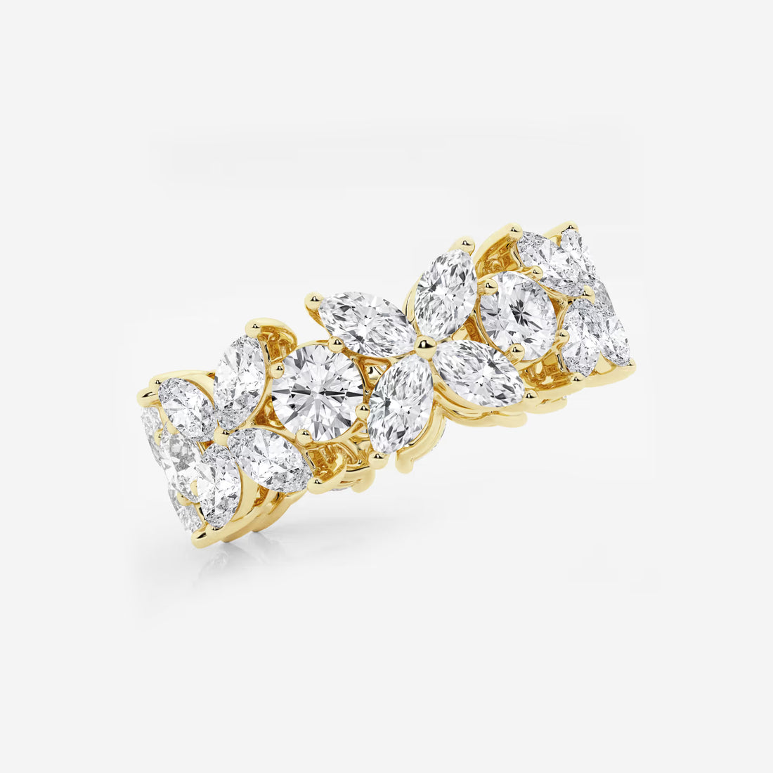 Floral Marquise & Round Lab Grown Diamond Eternity Band Ring in Solid Gold