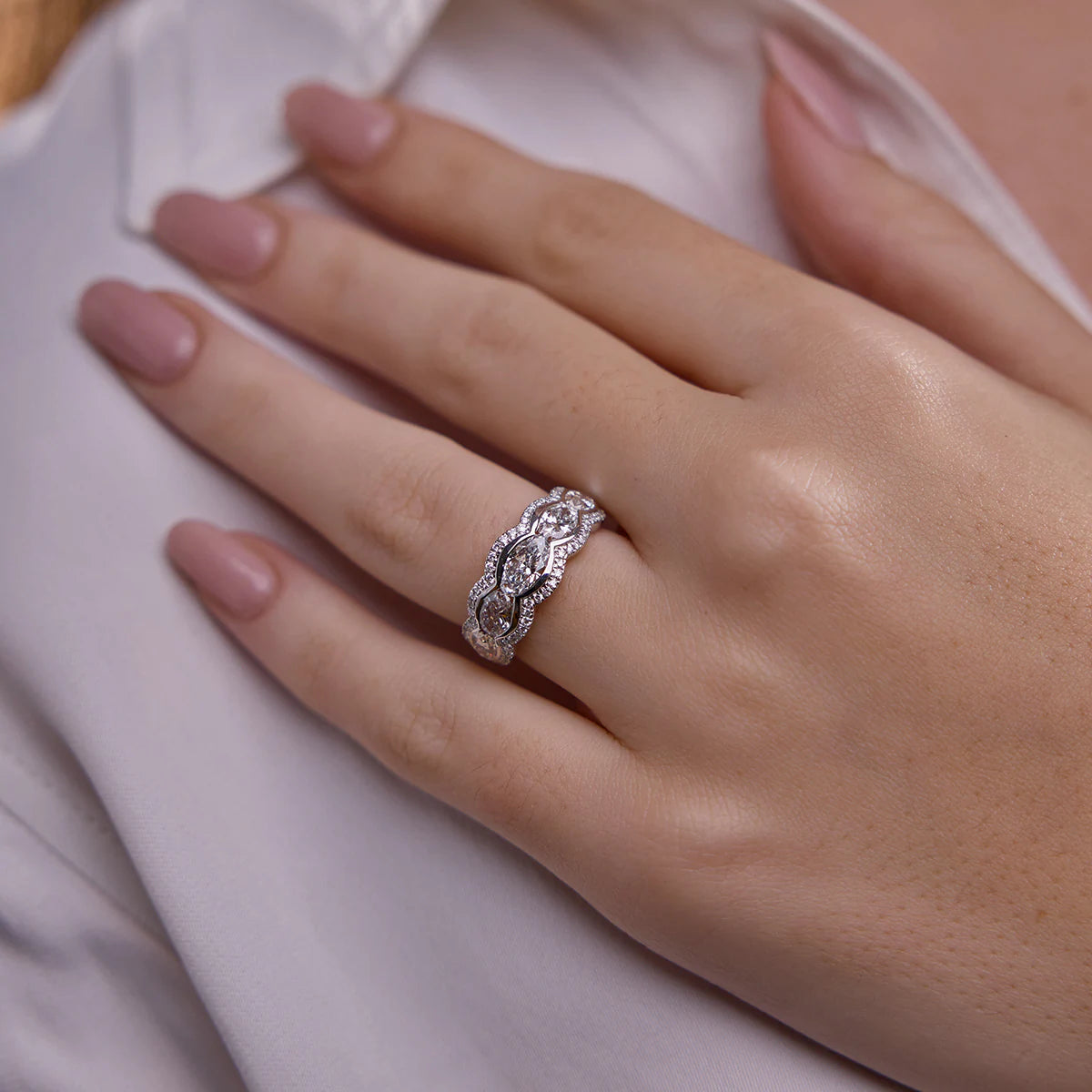 Roséa Oval Lab-Grown Diamond Five-Stone Halo Band