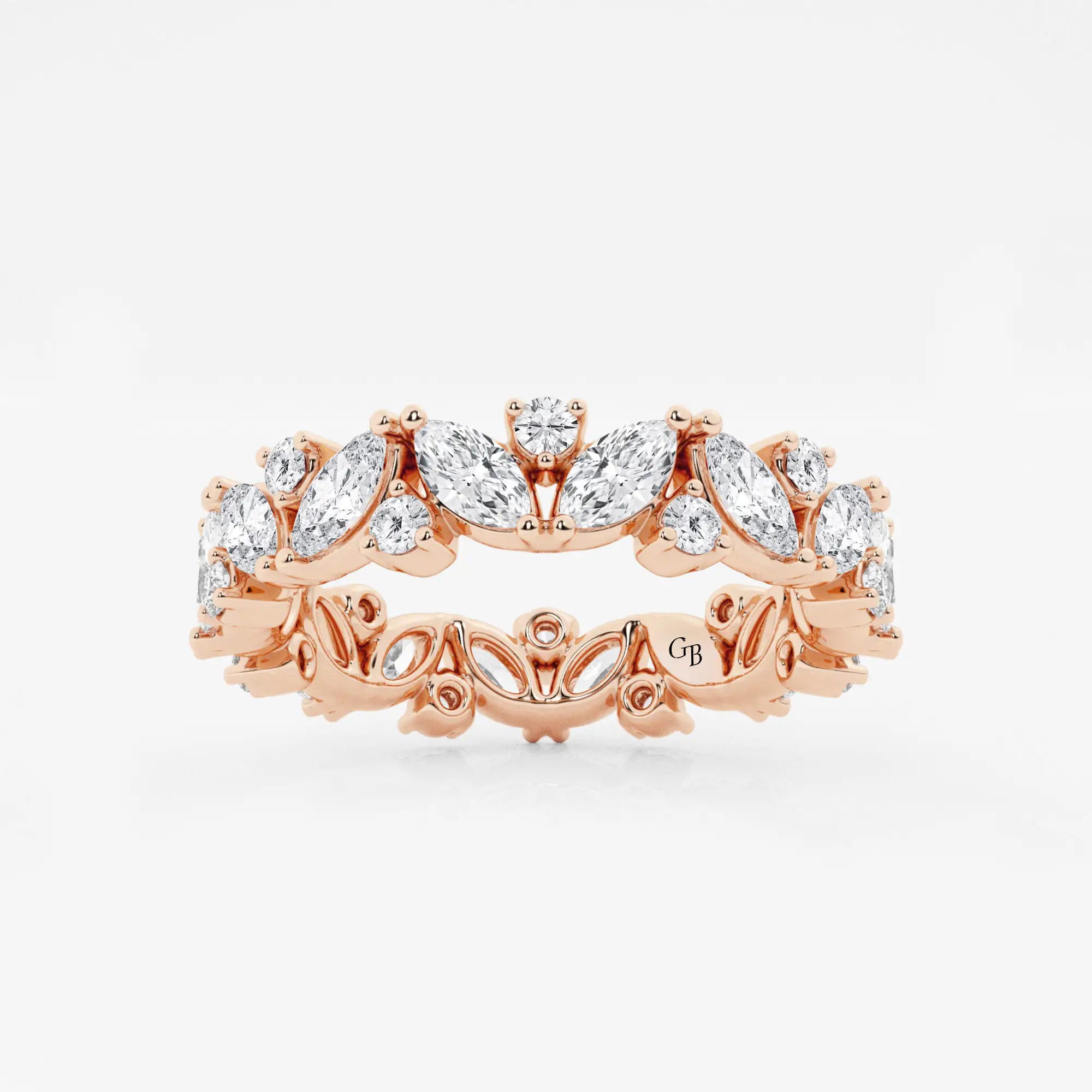 Floral Inspired Marquise & Round Lab Grown Diamond Alternating Eternity Band in Solid Gold