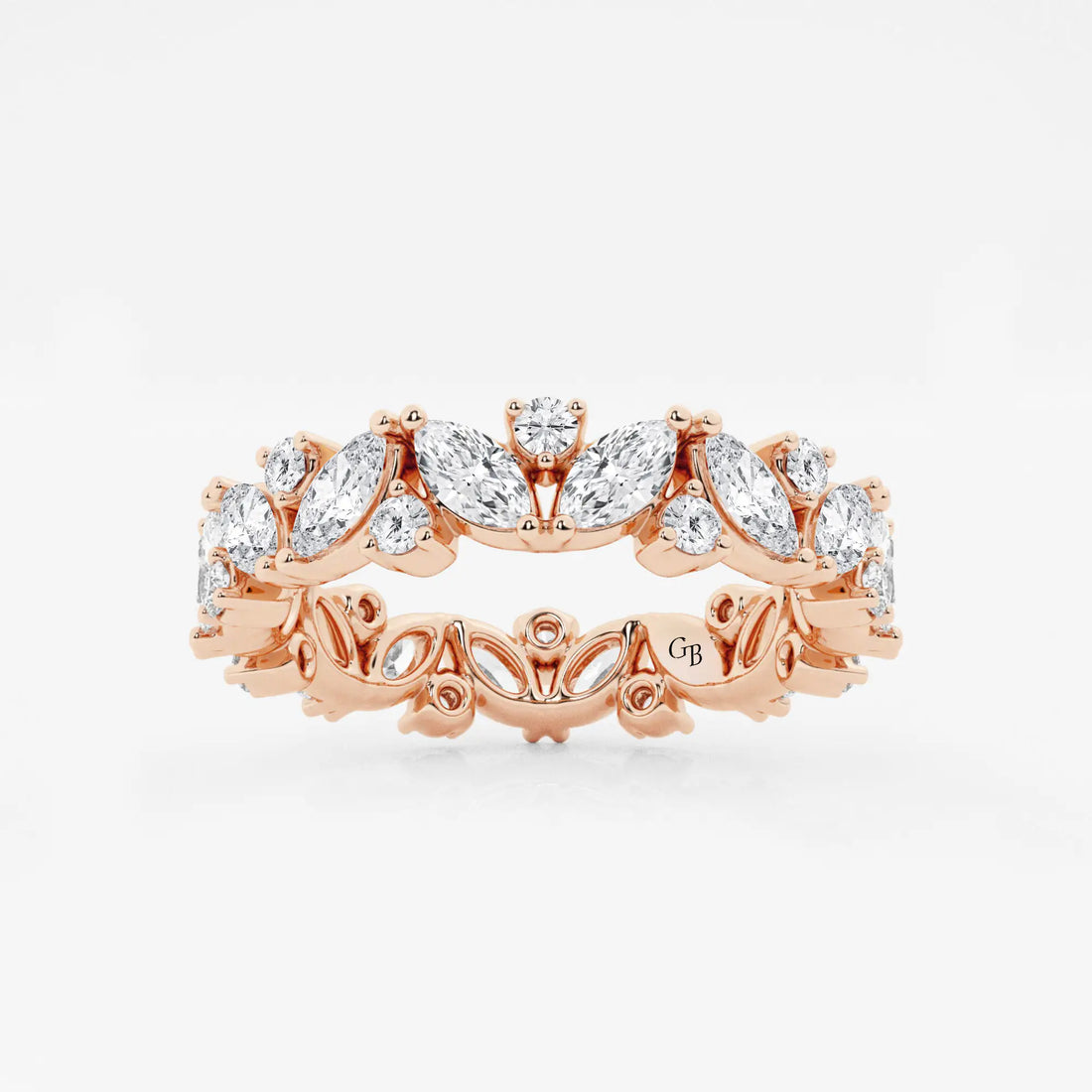 Floral Inspired Marquise & Round Lab Grown Diamond Alternating Eternity Band in Solid Gold