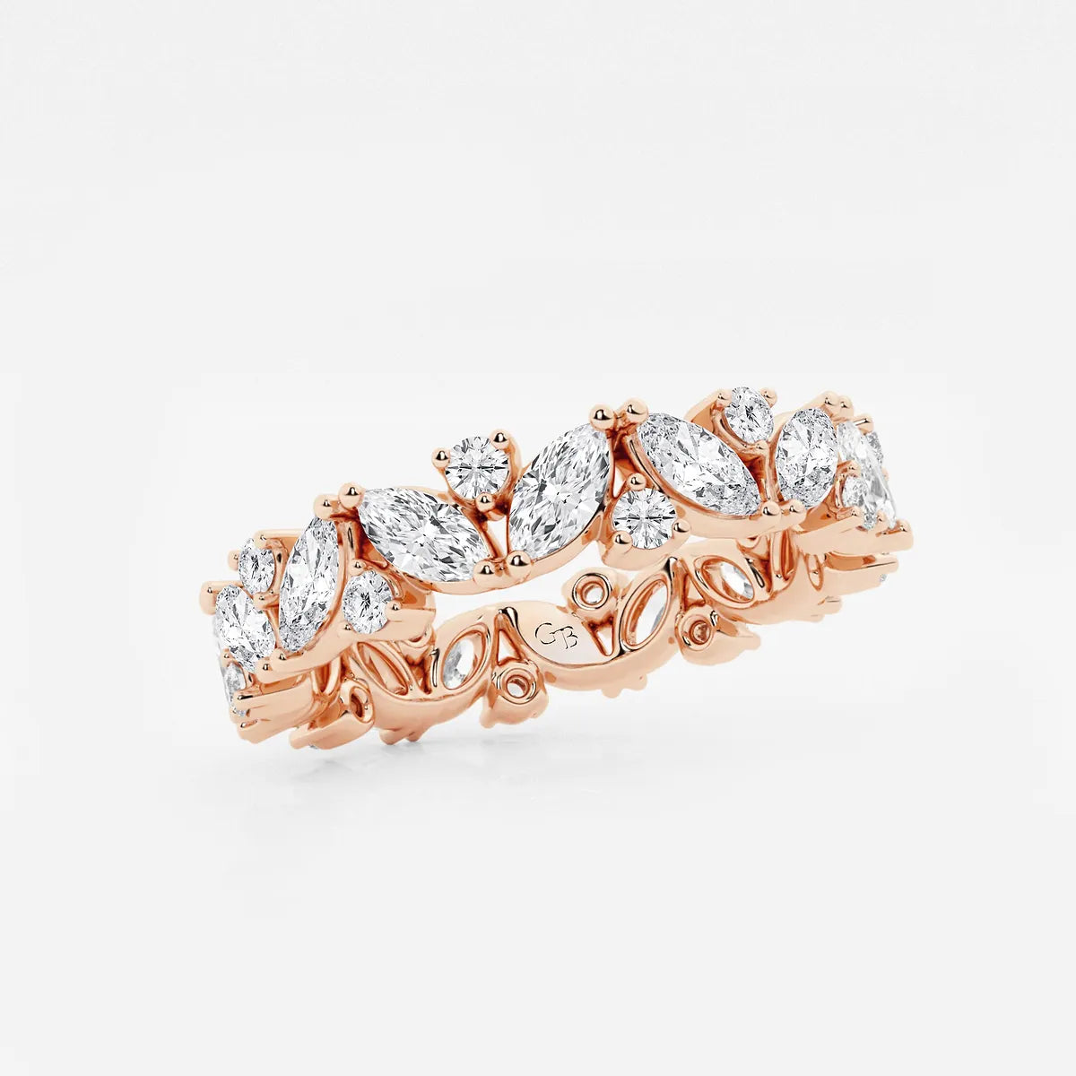 Floral Inspired Marquise & Round Lab Grown Diamond Alternating Eternity Band in Solid Gold
