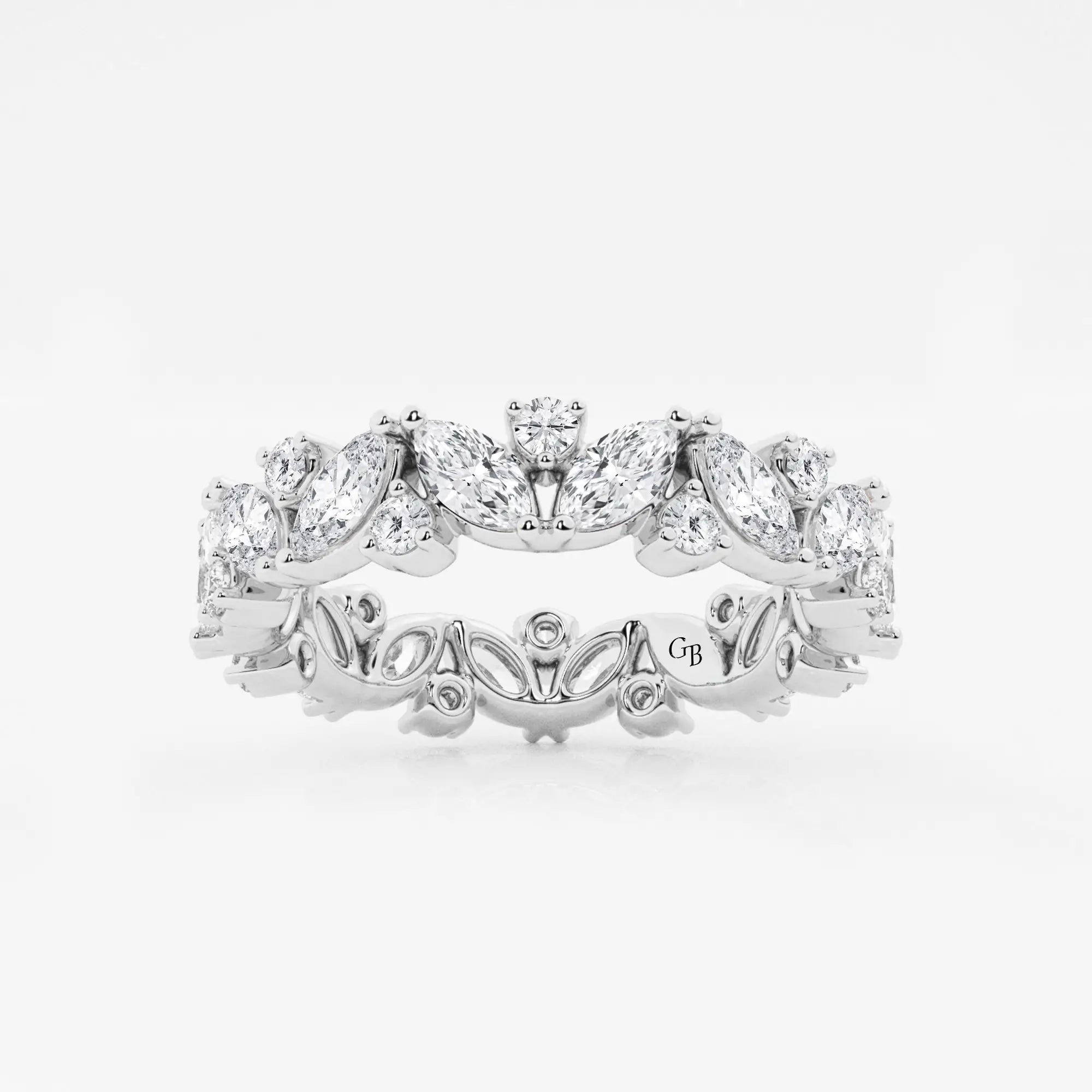 Floral Inspired Marquise & Round Lab Grown Diamond Alternating Eternity Band in Solid Gold