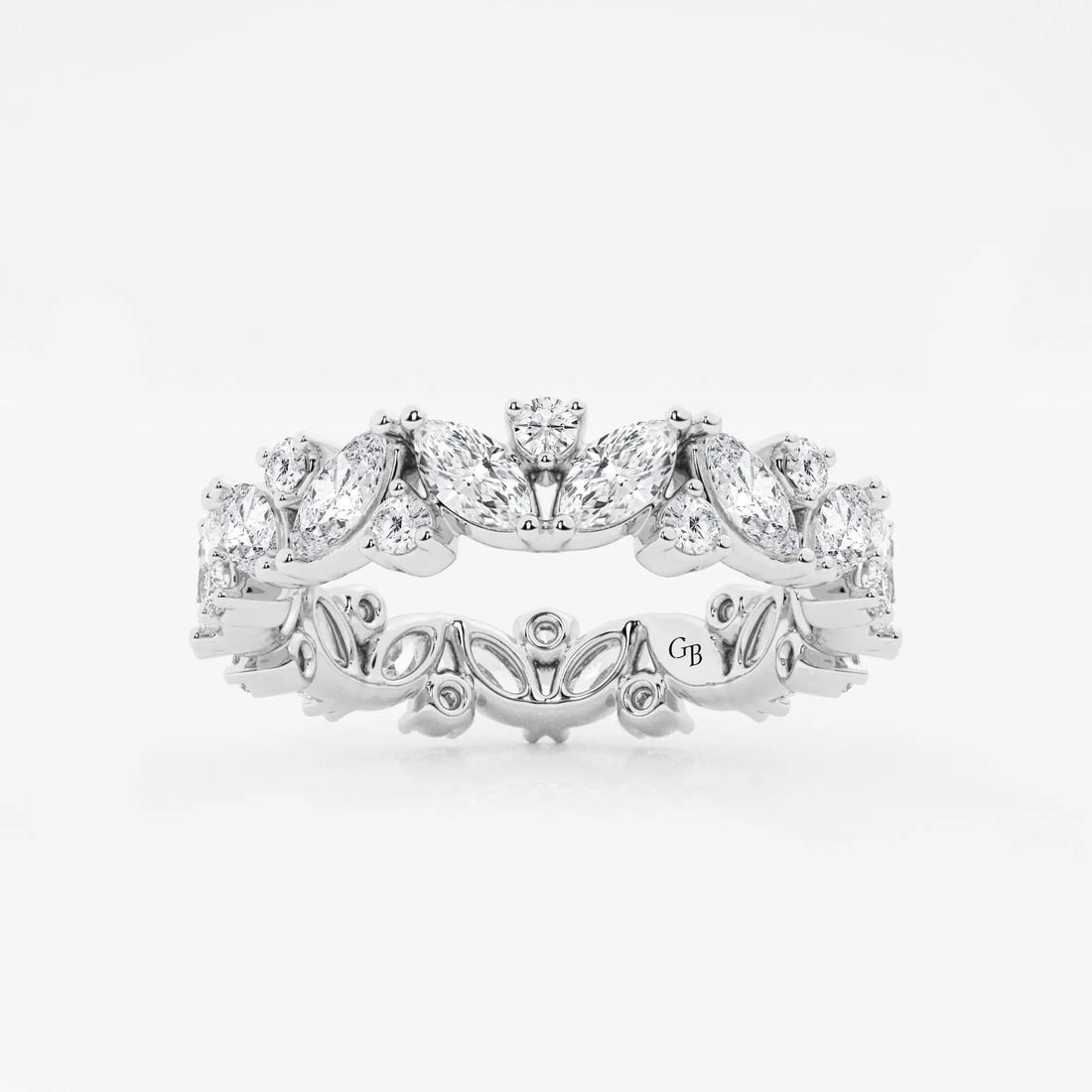 Floral Inspired Marquise & Round Lab Grown Diamond Alternating Eternity Band in Solid Gold