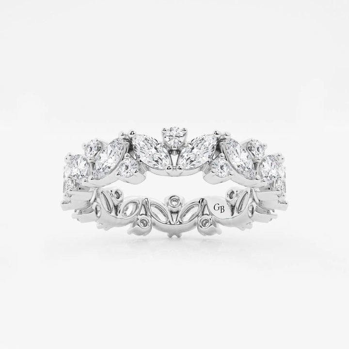 Floral Inspired Marquise & Round Lab Grown Diamond Alternating Eternity Band in Solid Gold
